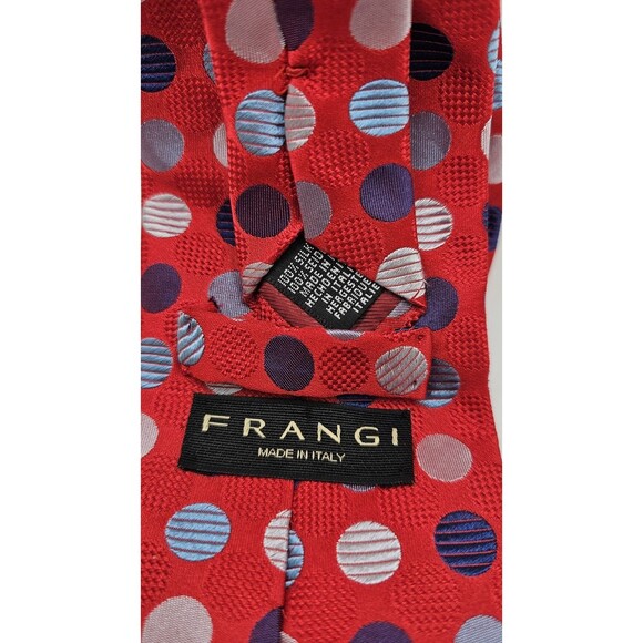 Frangi Luxury Red 100% Silk Polka Dot Tie Made In Italy - Picture 3 of 4